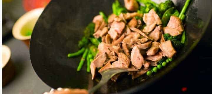 Stir frying in a wok