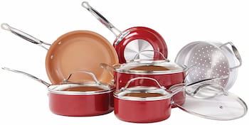 BulbHead Red Copper-Infused Ceramic Non-Stick Cookware Set
