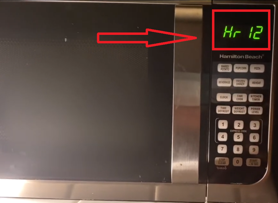 Initiate Clock-Setting Mode on hamilton-beach-microwave